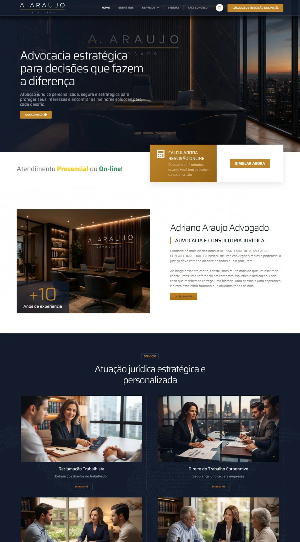 Página inicial do site Adriano Araújo Advogado criado pela Agência Aúnika