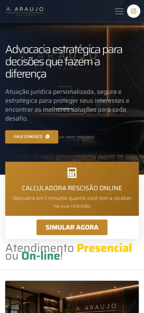 Versão para celular do site Adriano Araújo Advogado