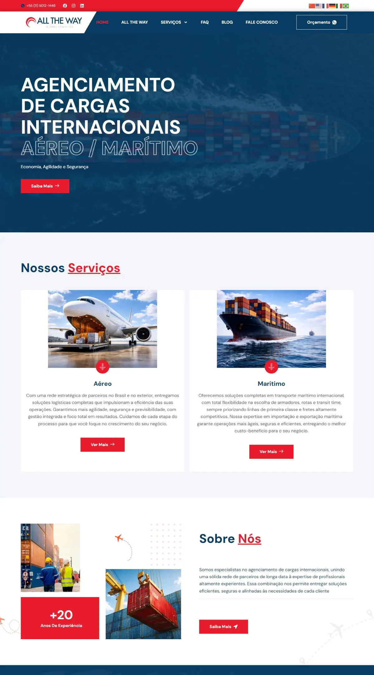 Página inicial do site All The Way Logistics criado pela Agência Aúnika