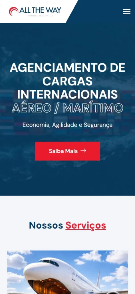 Versão para celular do site All The Way Logistics