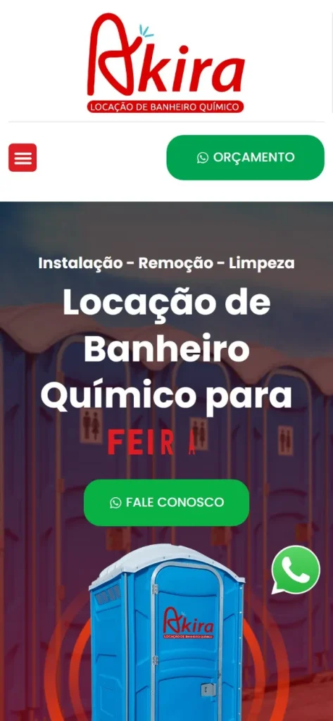 Versão para celular do site Akira Locação de Banheiro Químico