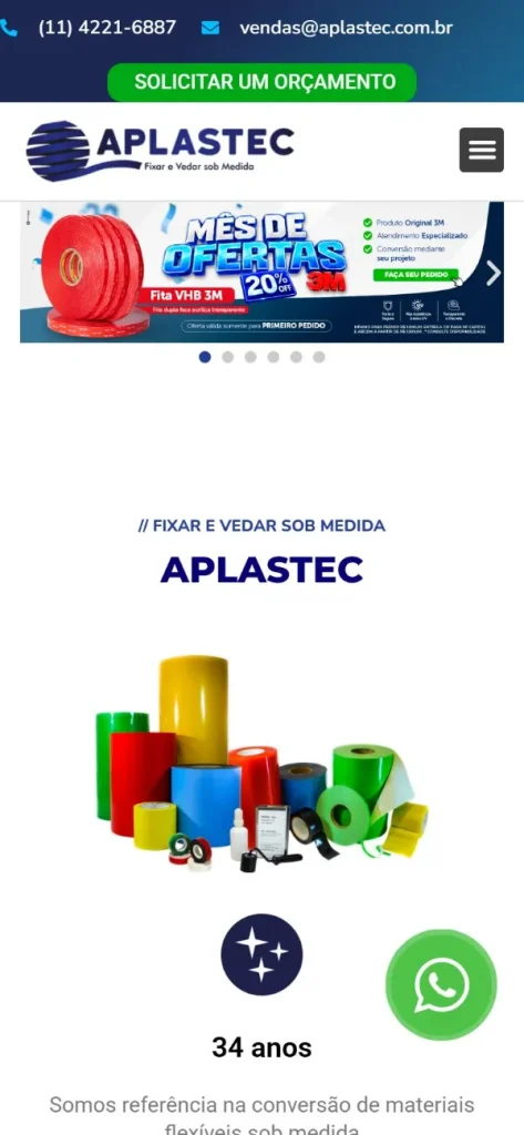 Versão para celular do site Aplastec