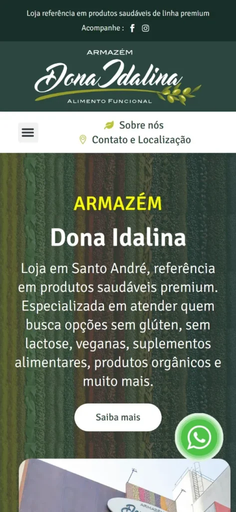 Versão para celular do site Armazém Dona Idalina