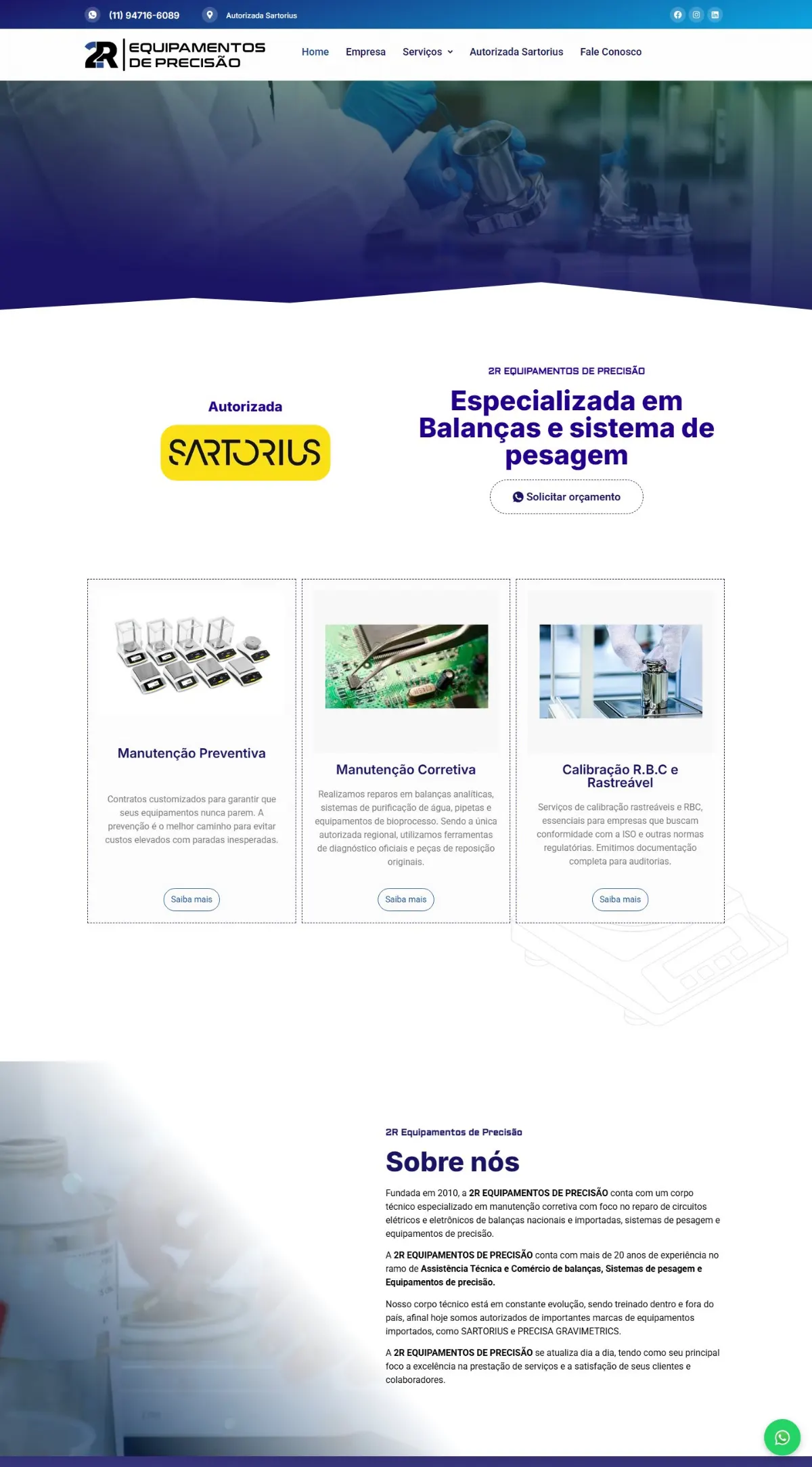Página inicial do site Assistência 2R criado pela Agência Aúnika