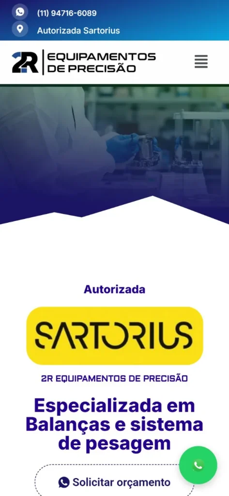Versão para celular do site Assistência 2R