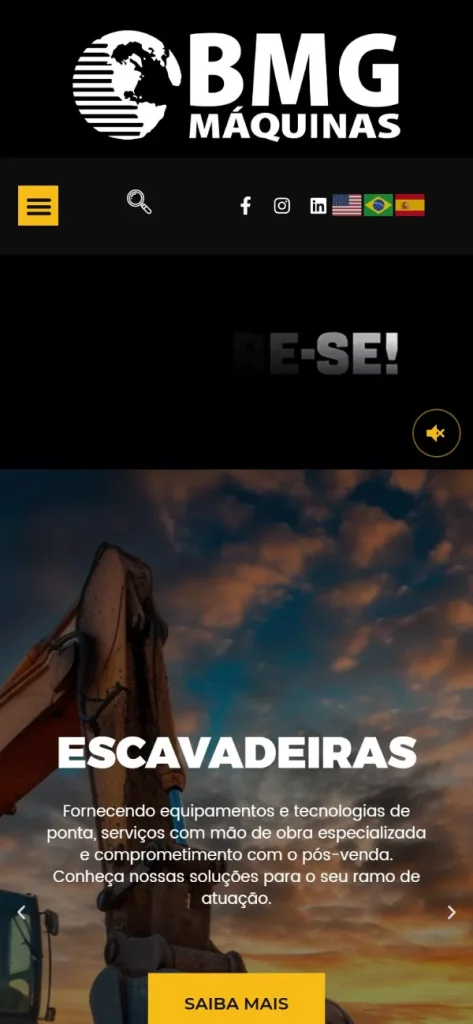 Versão para celular do site BMG Máquinas