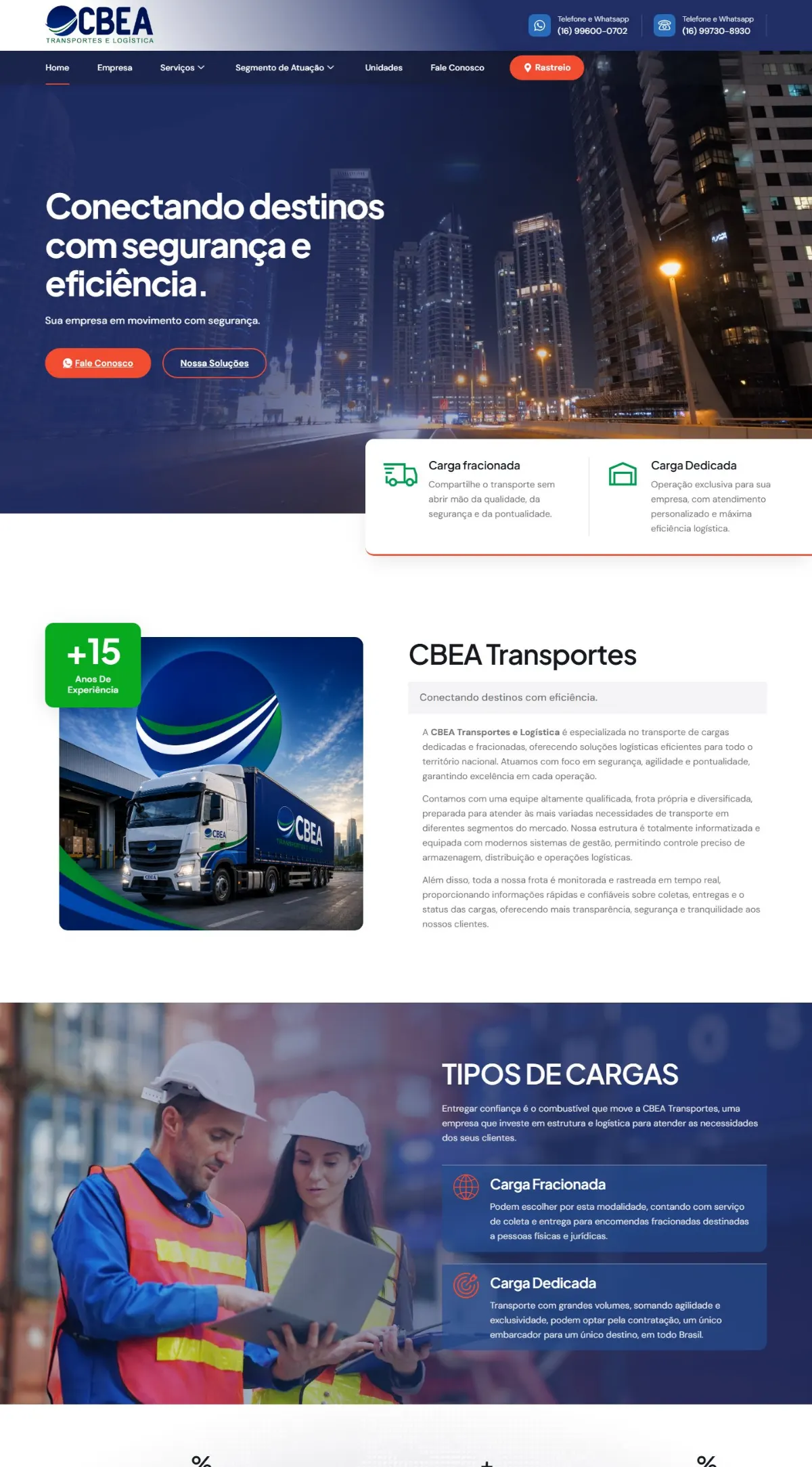 Página inicial do site CBEA Transportes criado pela Agência Aúnika