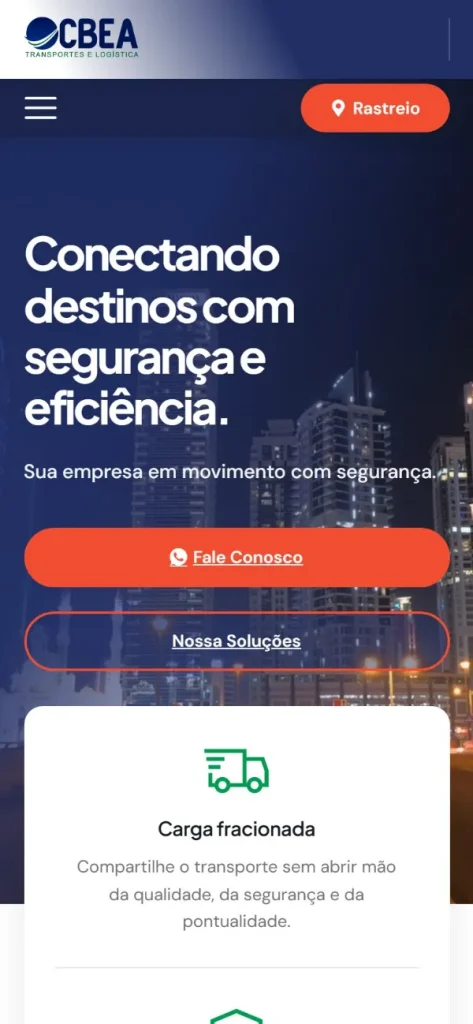 Versão para celular do site CBEA Transportes