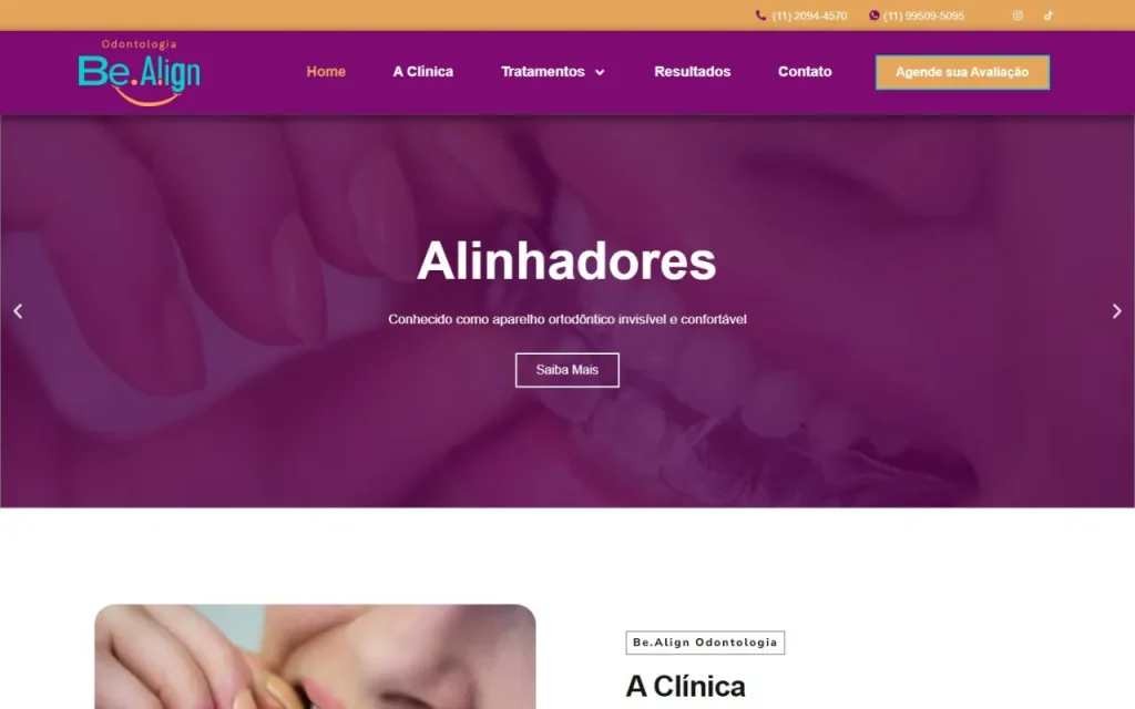 Site Clínica Be Align criado pela Agência Aúnika