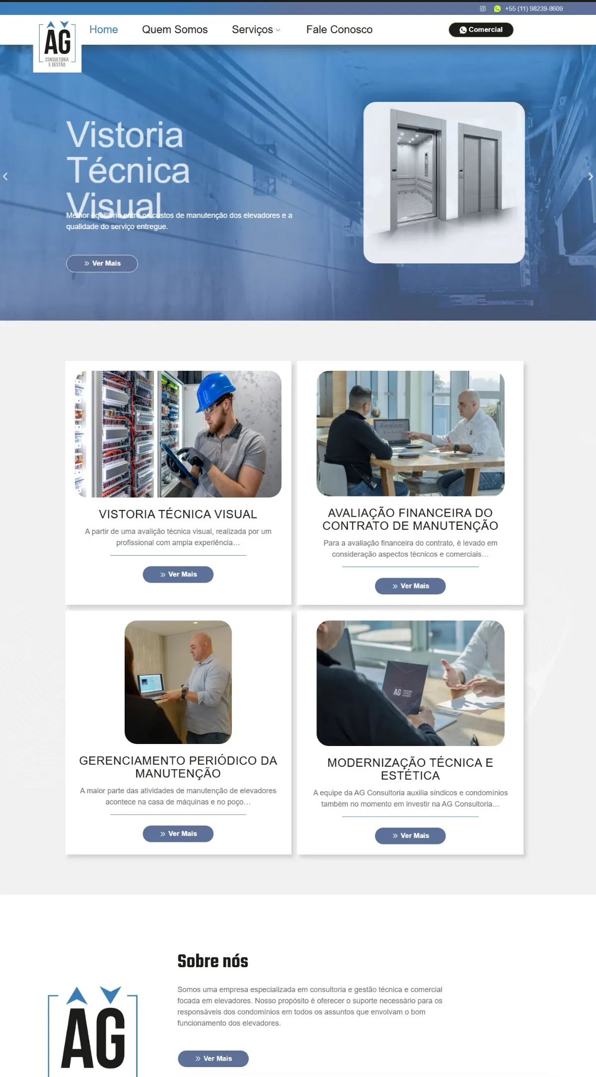 Página inicial do site AG Consultoria criado pela Agência Aúnika
