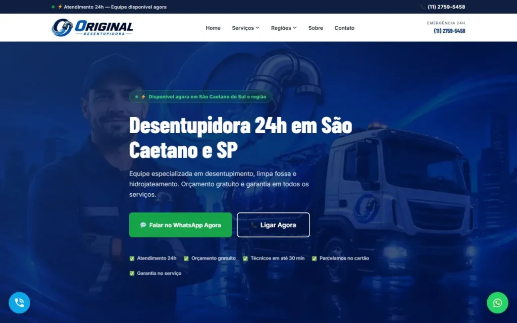 Site Desentupidora Original criado pela Agência Aúnika