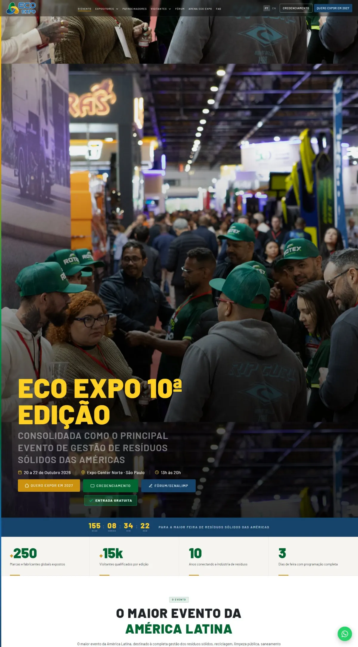 Página inicial do site Eco Expo criado pela Agência Aúnika