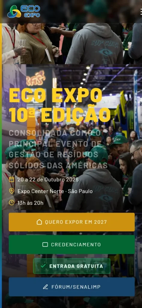 Versão para celular do site Eco Expo