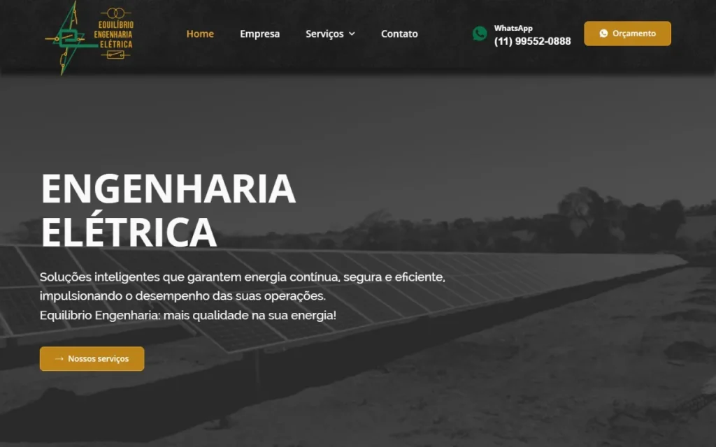 Site Equilíbrio Engenharia Elétrica criado pela Agência Aúnika