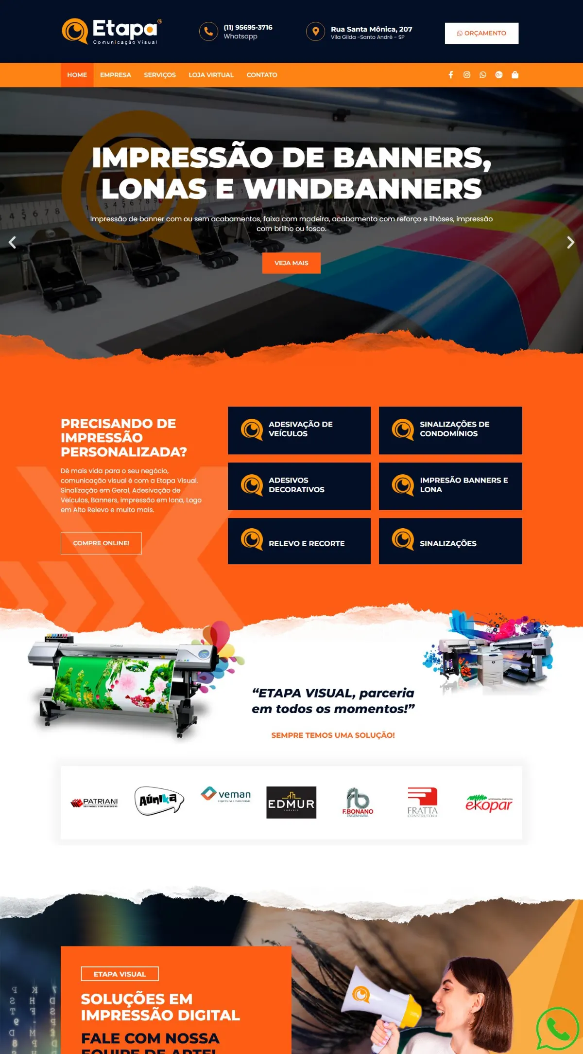 Página inicial do site Etapa Visual criado pela Agência Aúnika