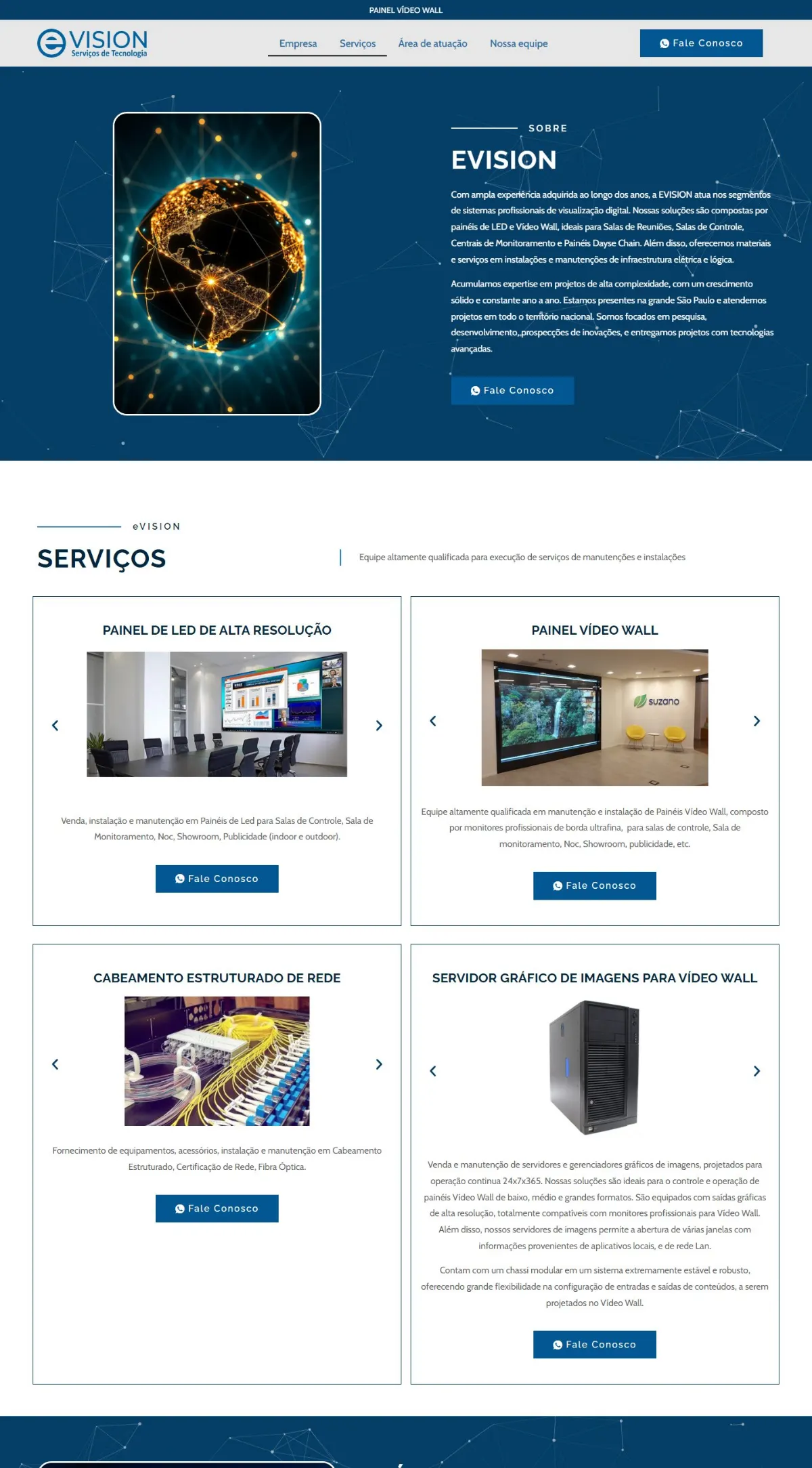 Página inicial do site Evision criado pela Agência Aúnika