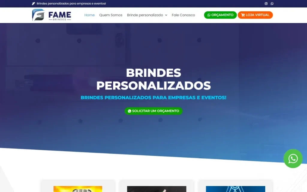 Site Fame Brindes criado pela Agência Aúnika