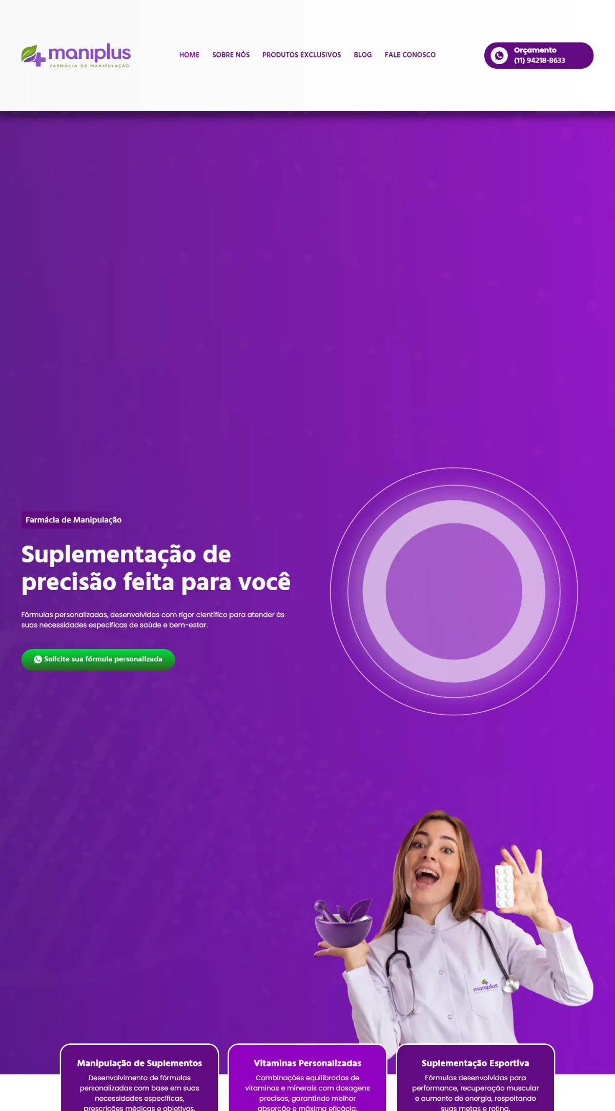 Página inicial do site Farmácia Maniplus criado pela Agência Aúnika
