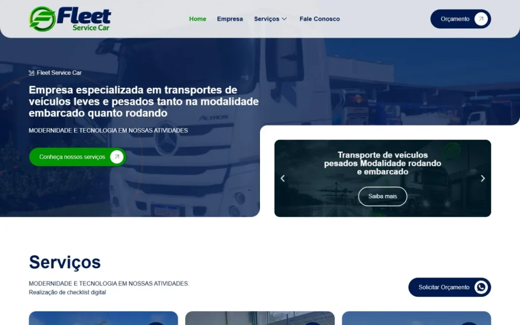 Site Fleet Service Car criado pela Agência Aúnika