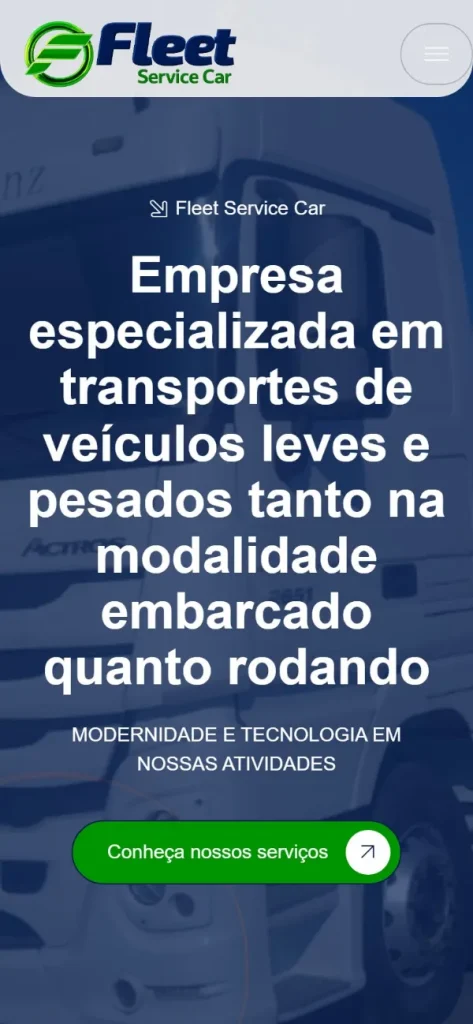 Versão para celular do site Fleet Service Car