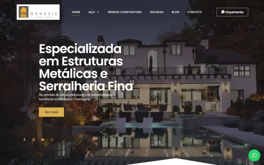Site Gênesis Construção em Aço criado pela Agência Aúnika