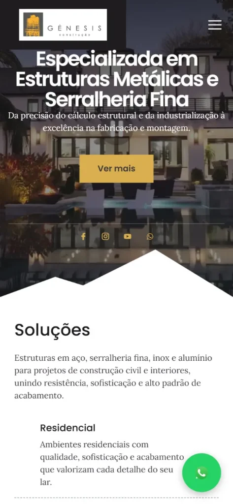 Versão para celular do site Gênesis Construção em Aço