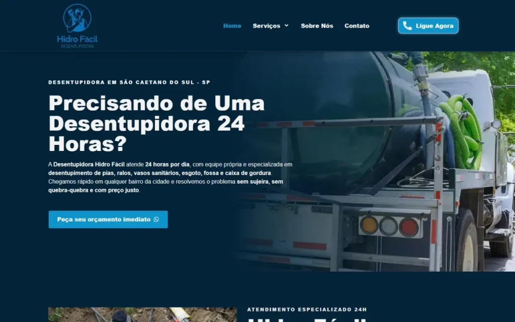 Site Hidro Fácil Desentupidora criado pela Agência Aúnika