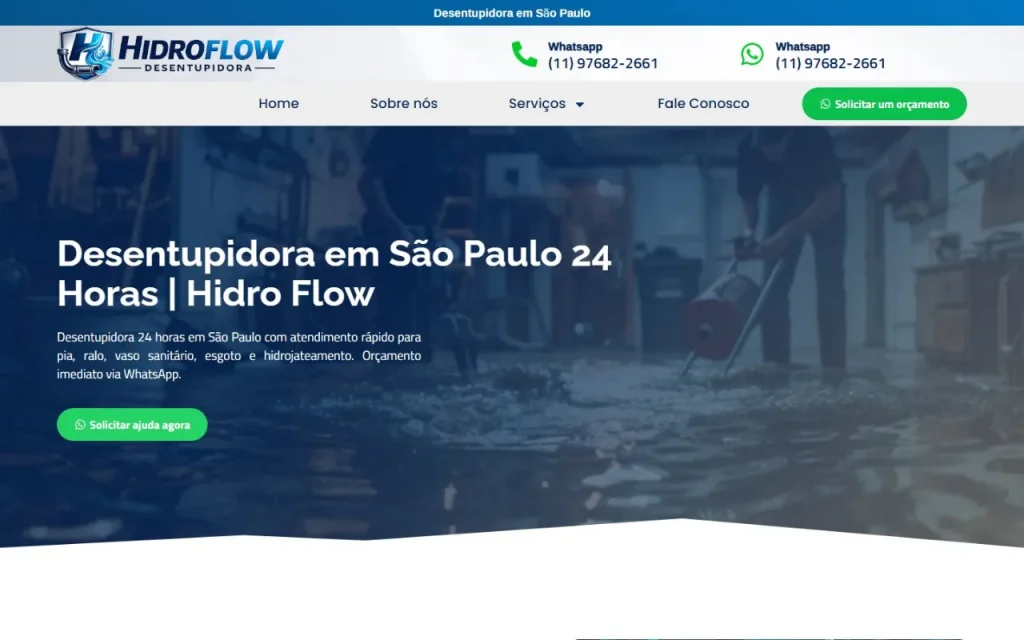 Site Hidro Flow Desentupidora criado pela Agência Aúnika