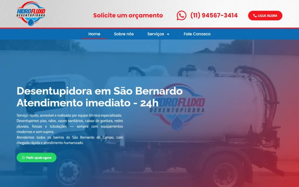 Site Hidro Fluxo Desentupidora criado pela Agência Aúnika