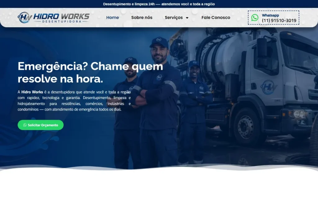 Site Hidro Works Desentupidora criado pela Agência Aúnika