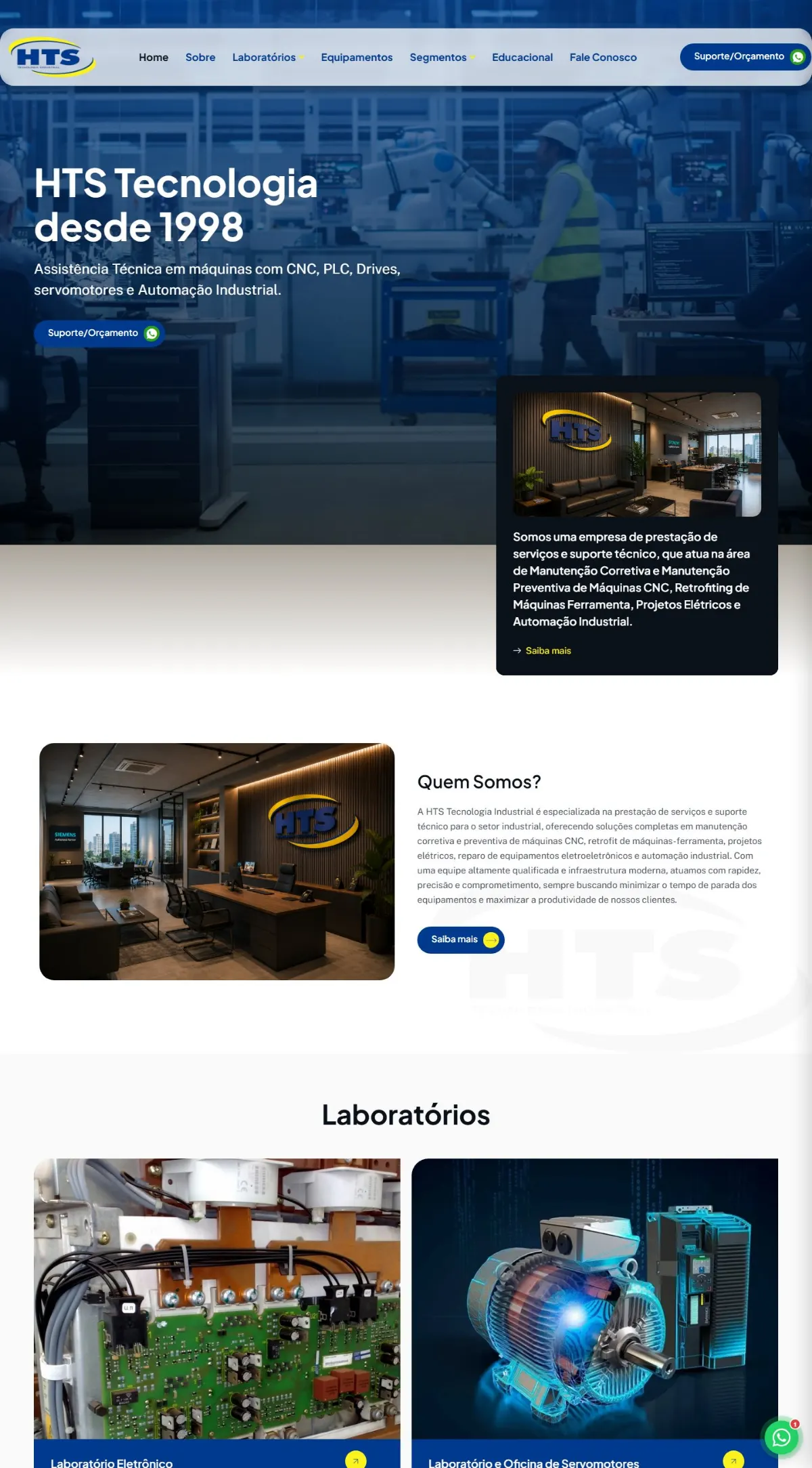Página inicial do site HTS Tecnologia criado pela Agência Aúnika