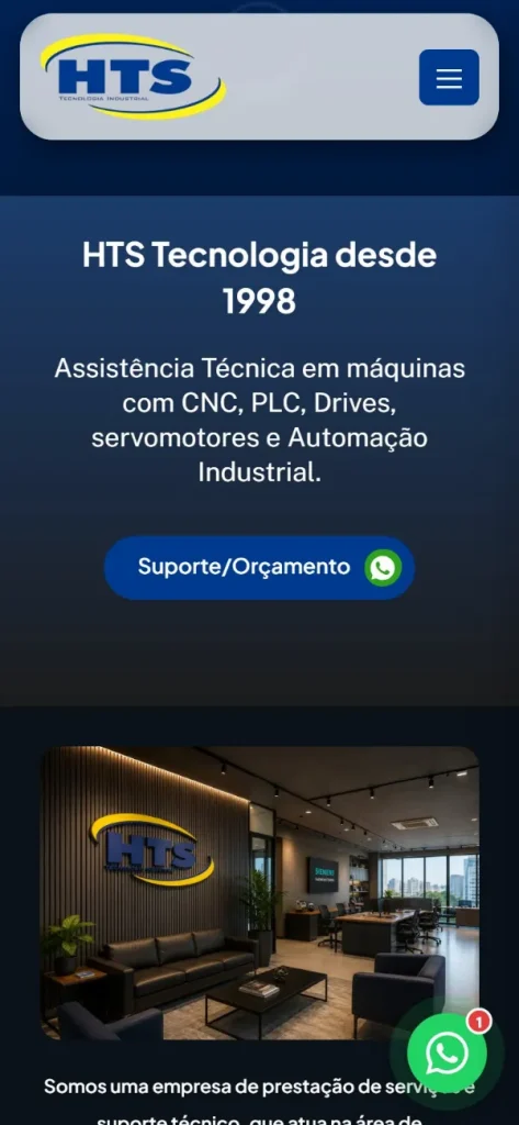 Versão para celular do site HTS Tecnologia