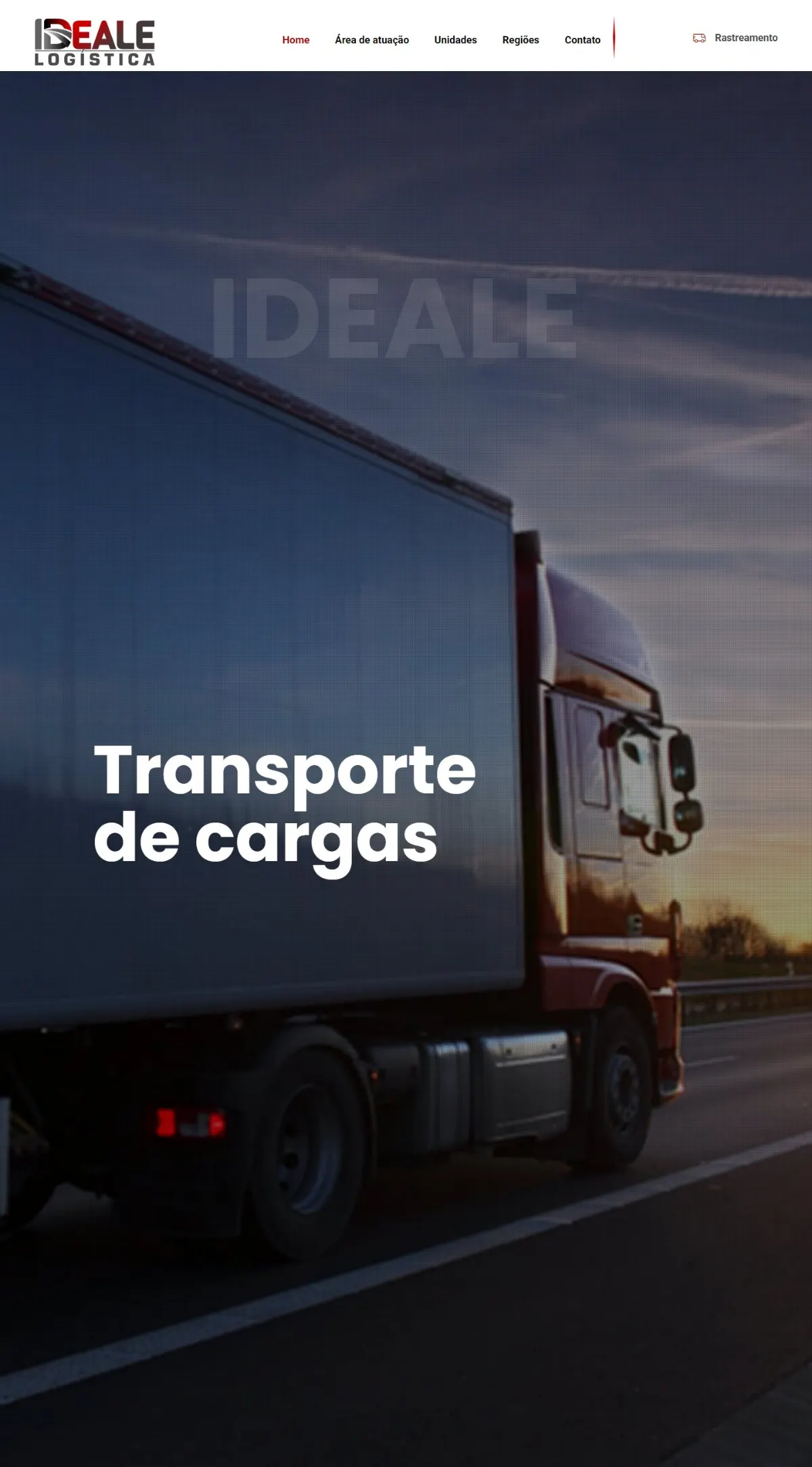 Página inicial do site Ideale Logística criado pela Agência Aúnika