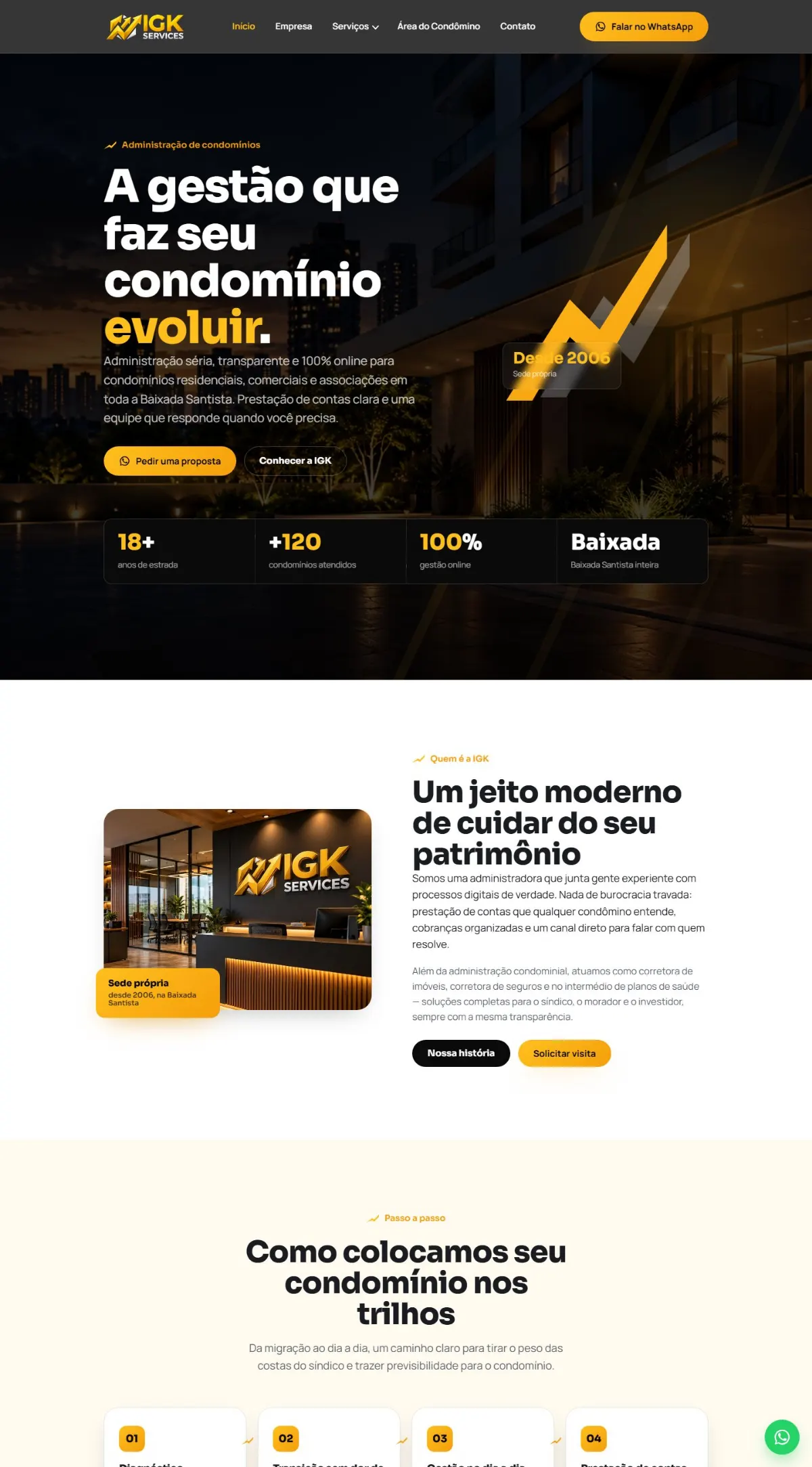 Página inicial do site IGK Services criado pela Agência Aúnika