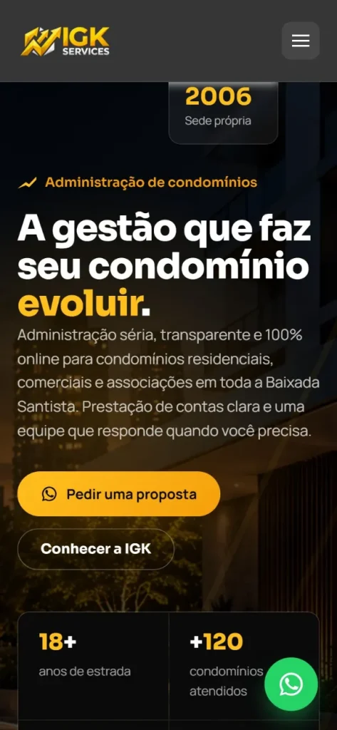 Versão para celular do site IGK Services