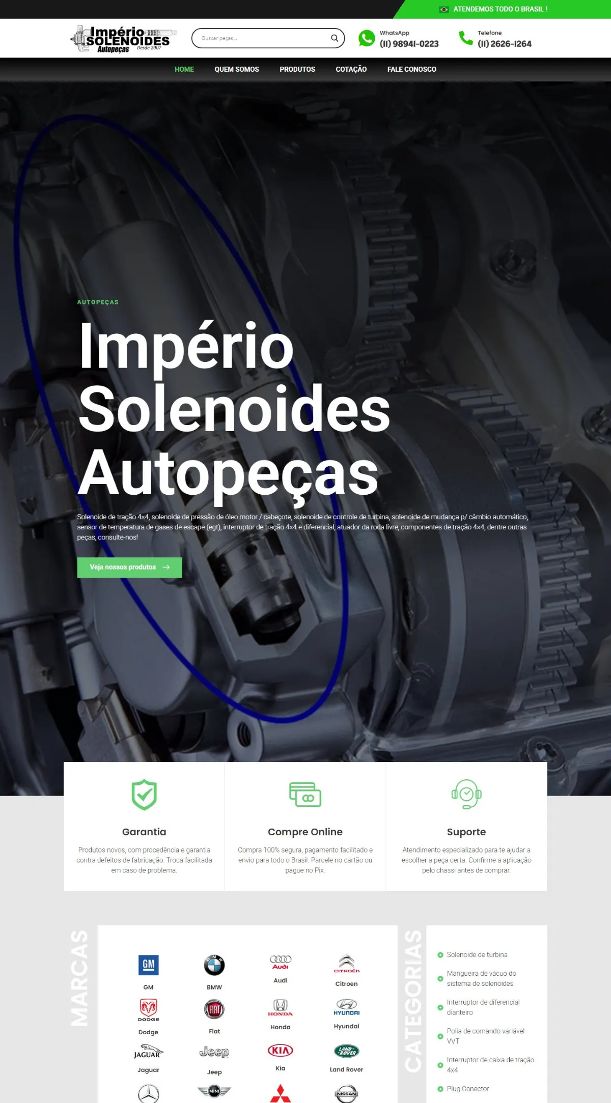 Página inicial do site Império Solenoides Autopeças criado pela Agência Aúnika