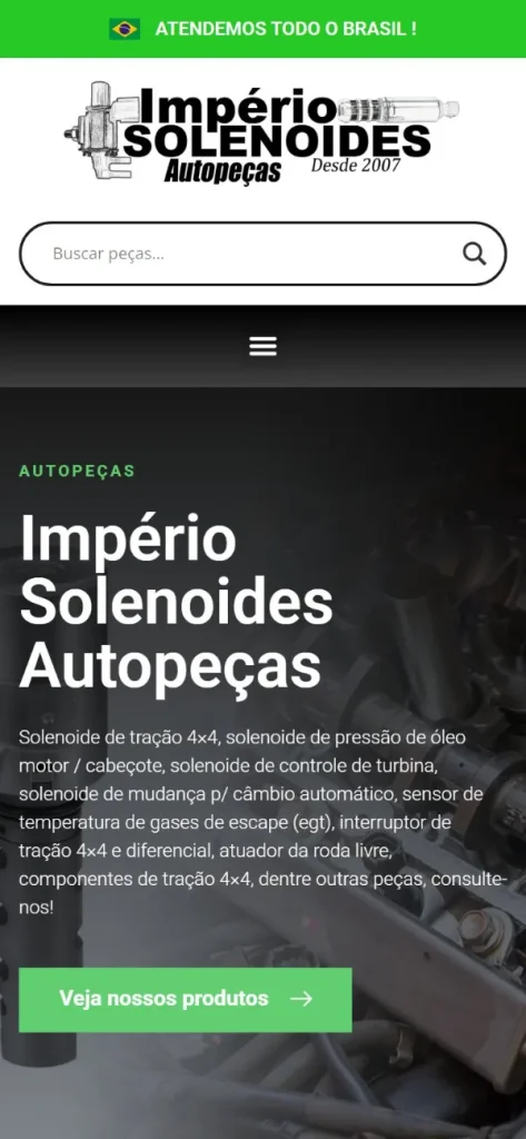 Versão para celular do site Império Solenoides Autopeças