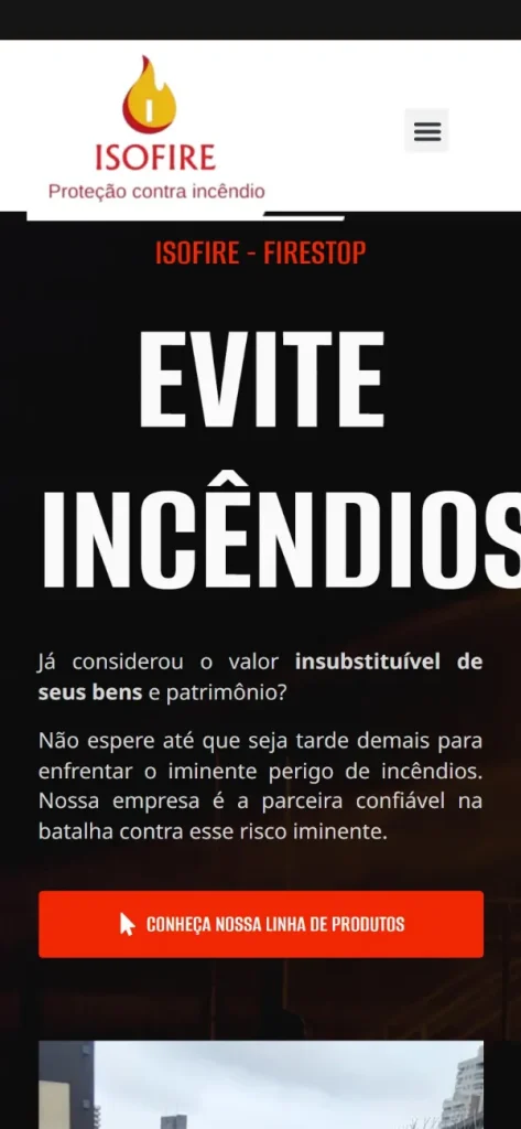 Versão para celular do site Isofire