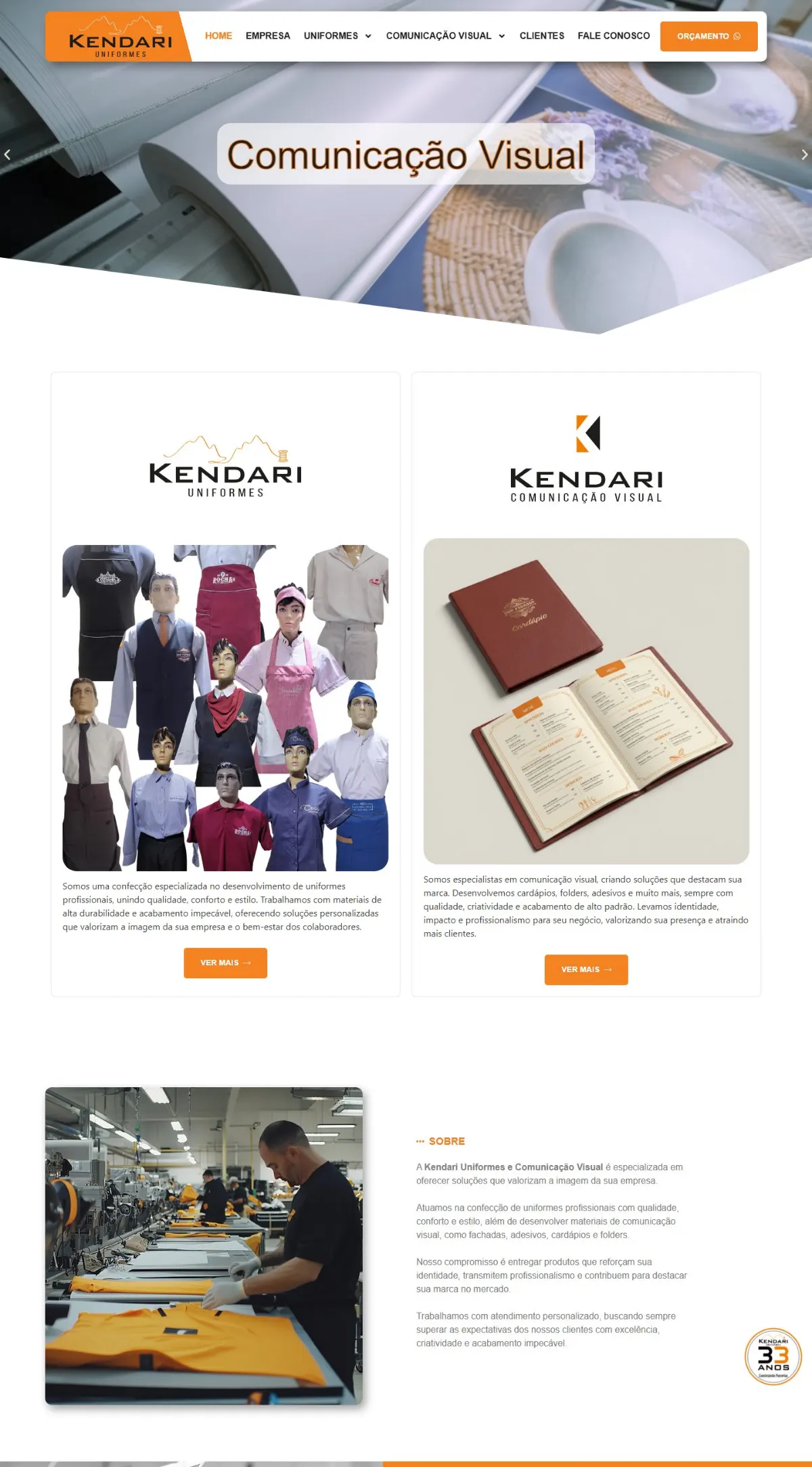 Página inicial do site Kendari criado pela Agência Aúnika