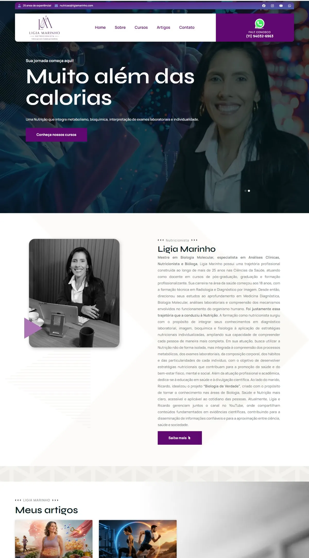 Página inicial do site Ligia Marinho Nutricionista criado pela Agência Aúnika