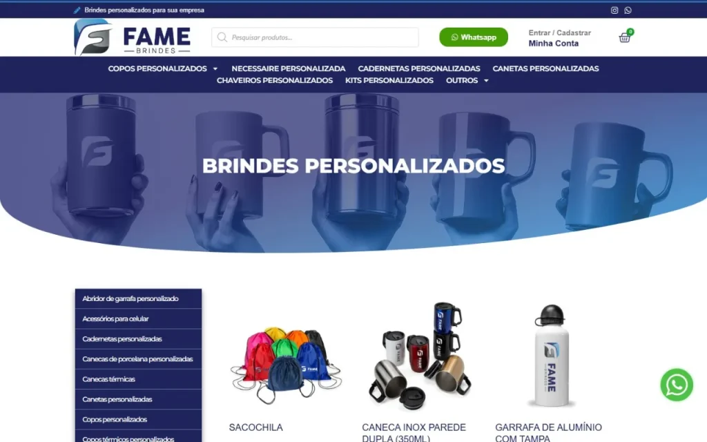 Site Loja Fame Brindes criado pela Agência Aúnika