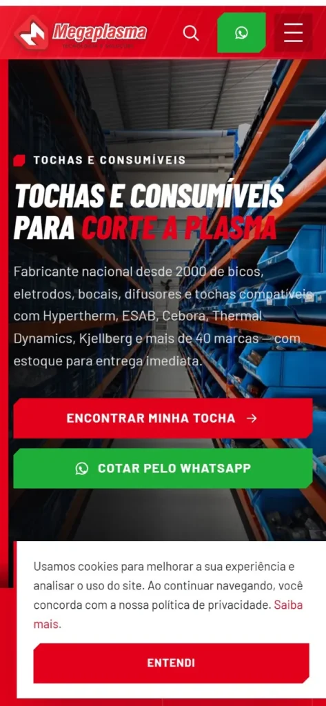 Versão para celular do site Megaplasma