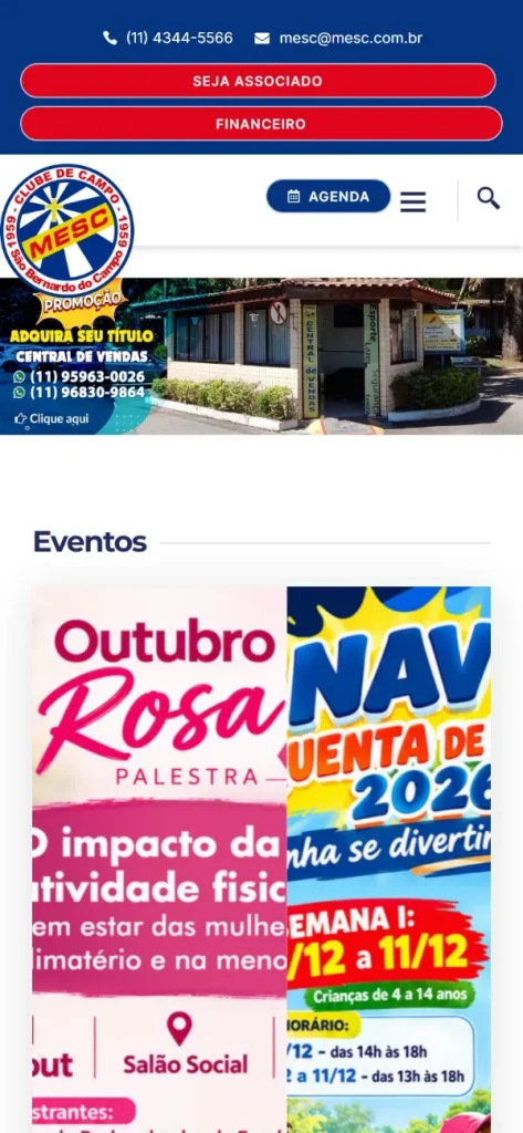 Versão para celular do site Clube Mesc