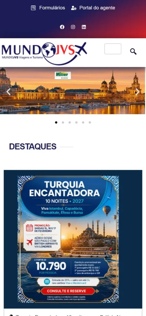 Versão para celular do site Mundo JVS