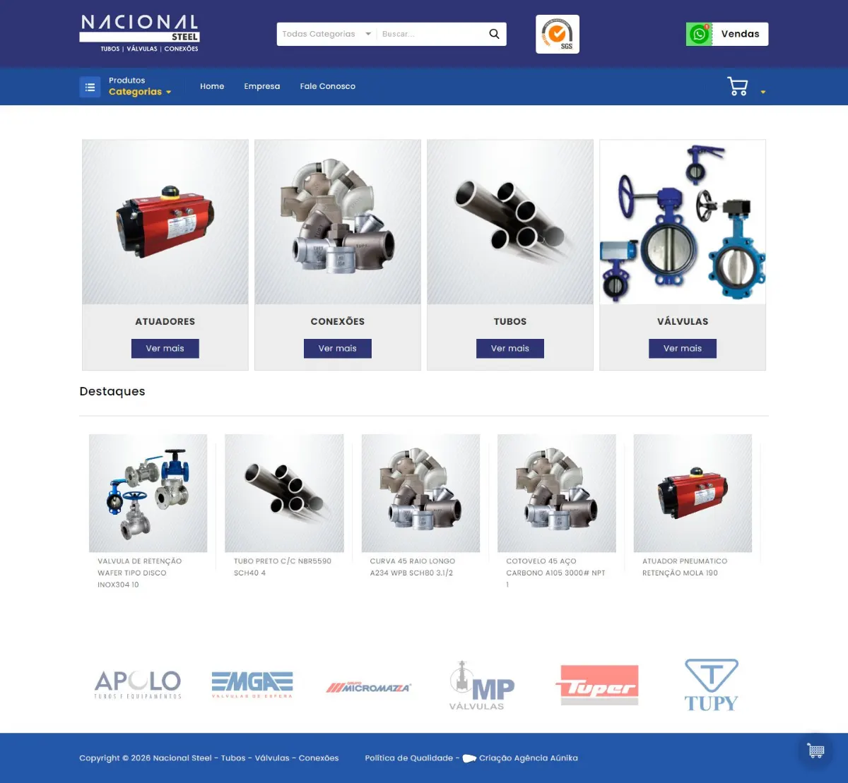 Página inicial do site Nacional Steel criado pela Agência Aúnika