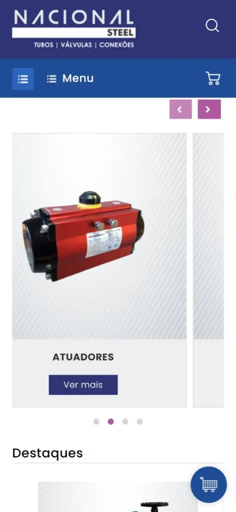 Versão para celular do site Nacional Steel