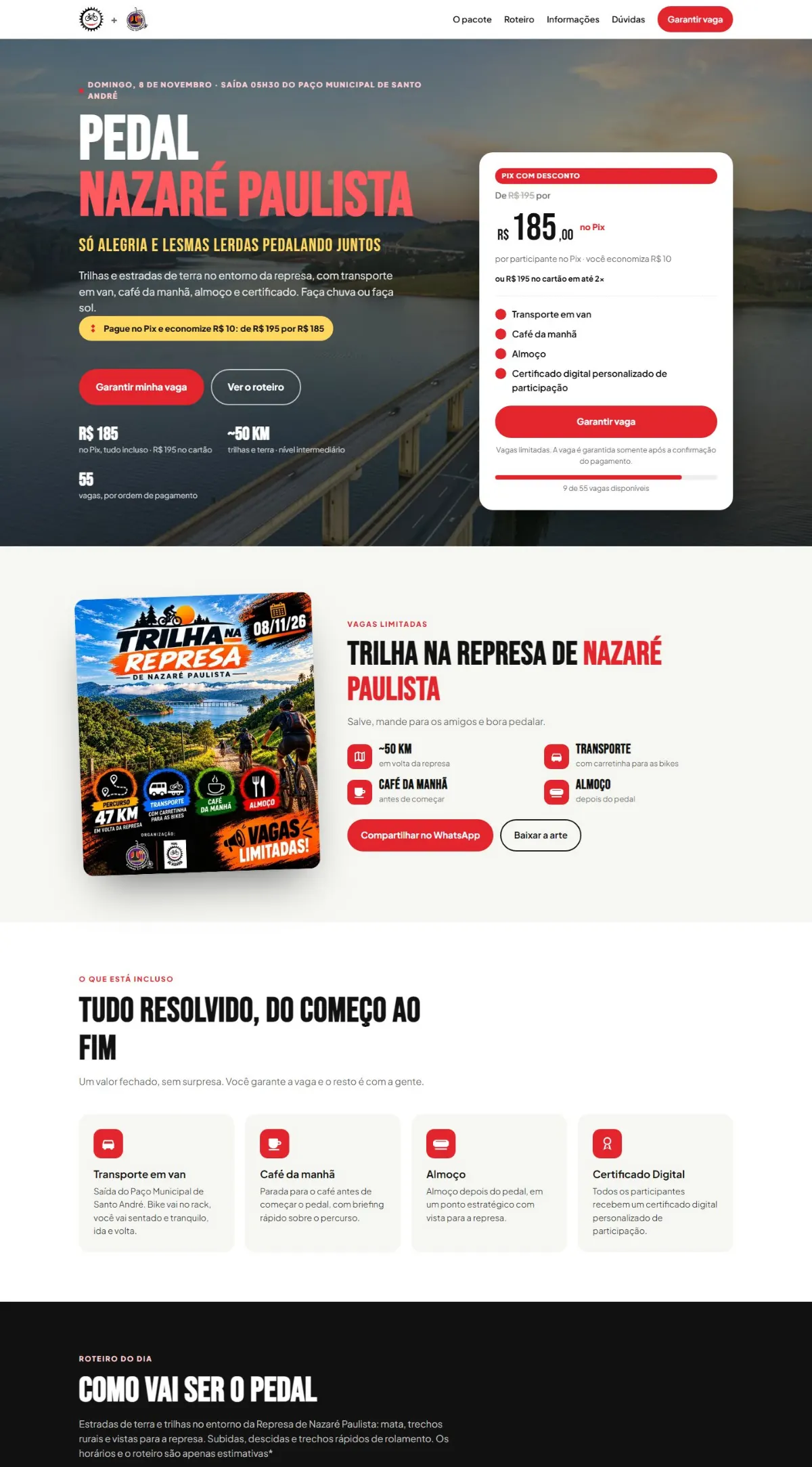 Página inicial do site Pedal Nazaré Paulista criado pela Agência Aúnika