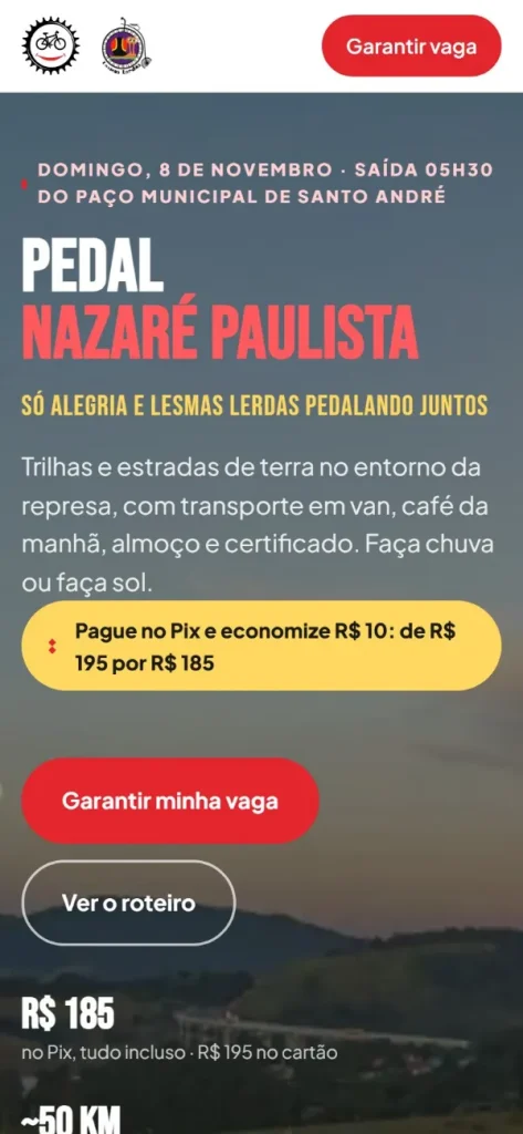Versão para celular do site Pedal Nazaré Paulista