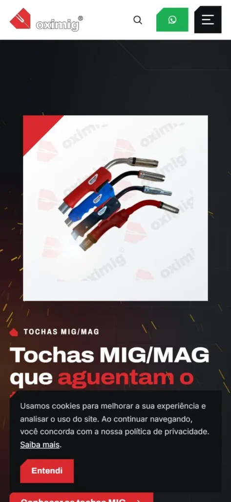 Versão para celular do site Oximig