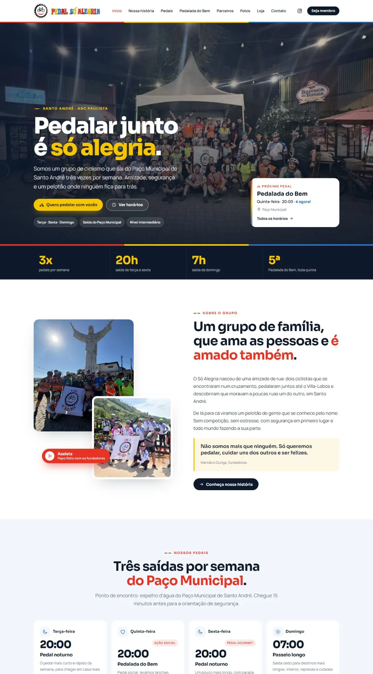Página inicial do site Pedal Só Alegria criado pela Agência Aúnika